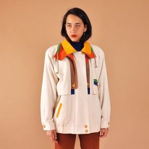 🔥vintage color block cream jacket💘